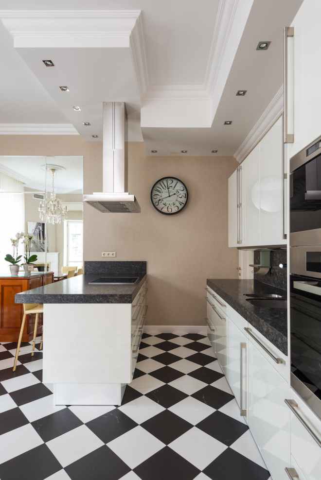 interior of modern kitchen with island counter